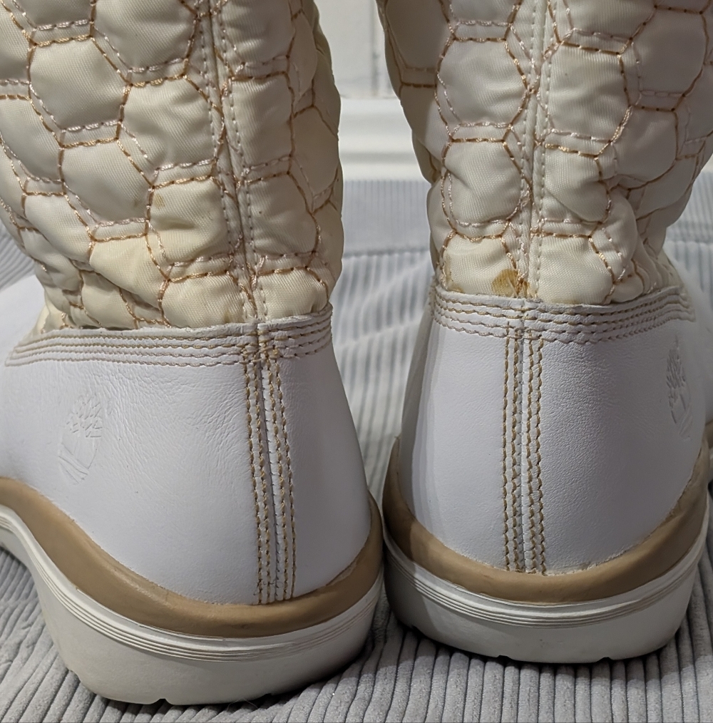 Timberland Kickadillaquilt Size 6 Boots White Leather 14In Vintage - Picture 5 of 14